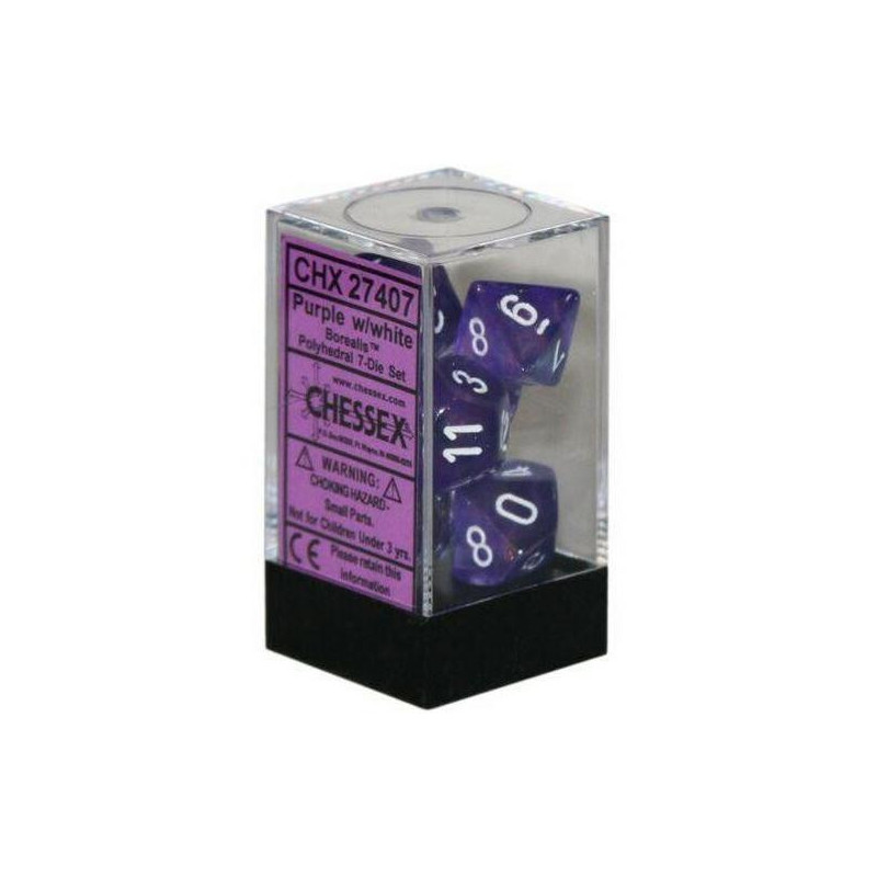 CHESSEX - Set de 7 dés - TRANSPARENT - Violet/Blanc