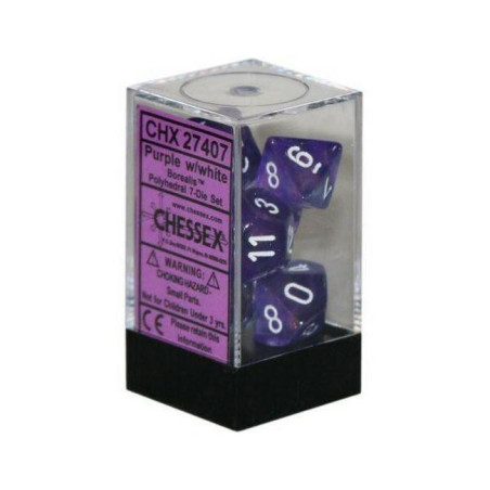 CHESSEX - Set de 7 dés - TRANSPARENT - Violet/Blanc