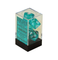 CHESSEX - Set de 7 dés - TRANSPARENT - Sarcelle/Blanc