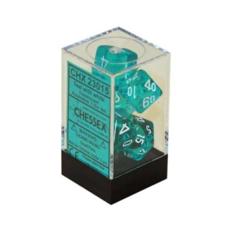 CHESSEX - Set de 7 dés - TRANSPARENT - Sarcelle/Blanc