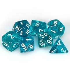 CHESSEX - Set de 7 dés - TRANSPARENT - Sarcelle/Blanc