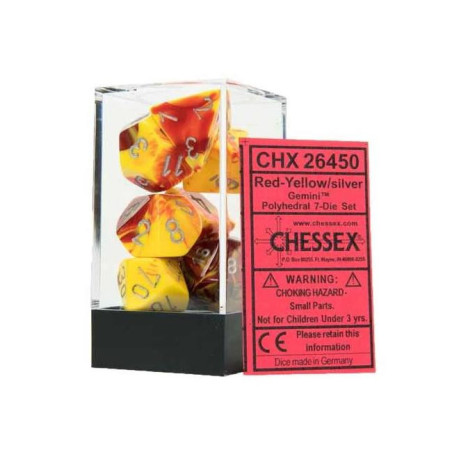 CHESSEX - Set de 7 dés - GEMINI - Rouge - Jaune/Argent