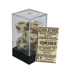 CHESSEX - Set de 7 dés - MARBLE - Ivoire/Noir