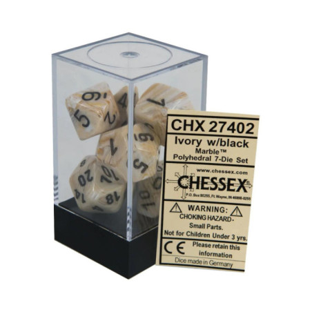 CHESSEX - Set de 7 dés - MARBLE - Ivoire/Noir