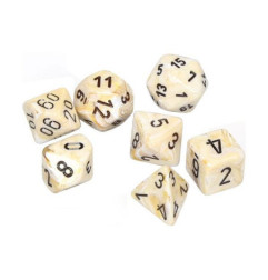 CHESSEX - Set de 7 dés - MARBLE - Ivoire/Noir