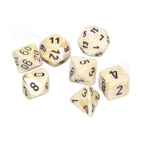 CHESSEX - Set de 7 dés - MARBLE - Ivoire/Noir