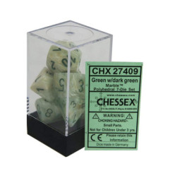 CHESSEX - Set de 7 dés - MARBLE Vert/Vert Foncé
