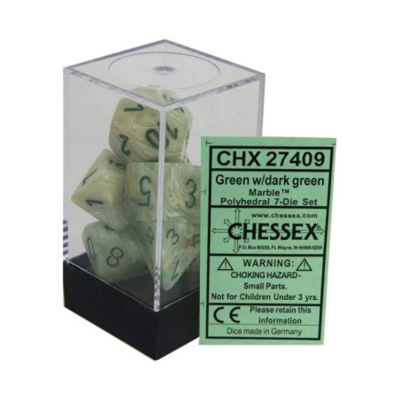 CHESSEX - Set de 7 dés - MARBLE Vert/Vert Foncé
