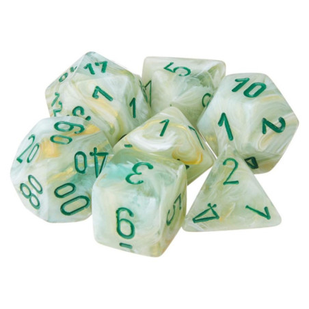 CHESSEX - Set de 7 dés - MARBLE Vert/Vert Foncé