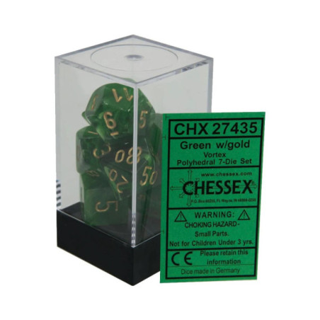 CHESSEX - Set de 7 dés - VORTEX - Vert/Or