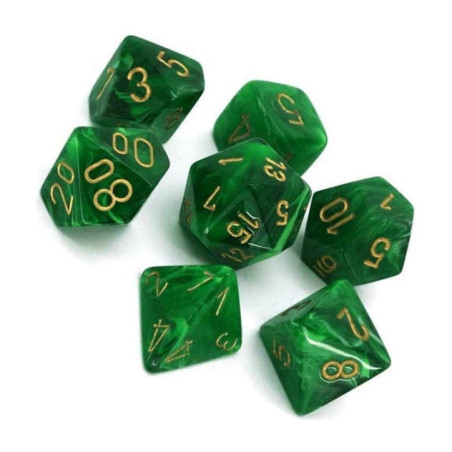 CHESSEX - Set de 7 dés - VORTEX - Vert/Or