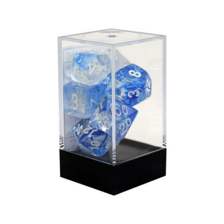 CHESSEX - Set de 7 dés - NEBULA - Bleu Foncé/Blanc
