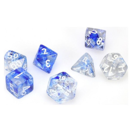 CHESSEX - Set de 7 dés - NEBULA - Bleu Foncé/Blanc