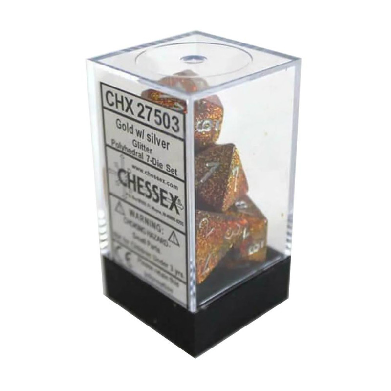 CHESSEX - Set de 7 dés - GLITTER - Or/Argent