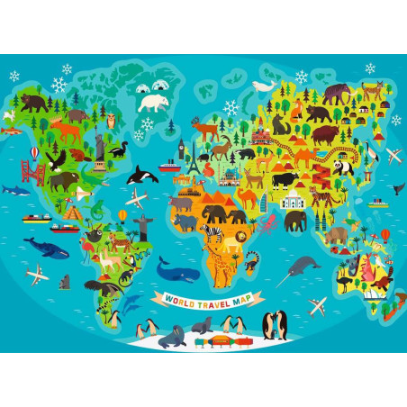 Puzzle 150p XXL - La carte du monde des animaux