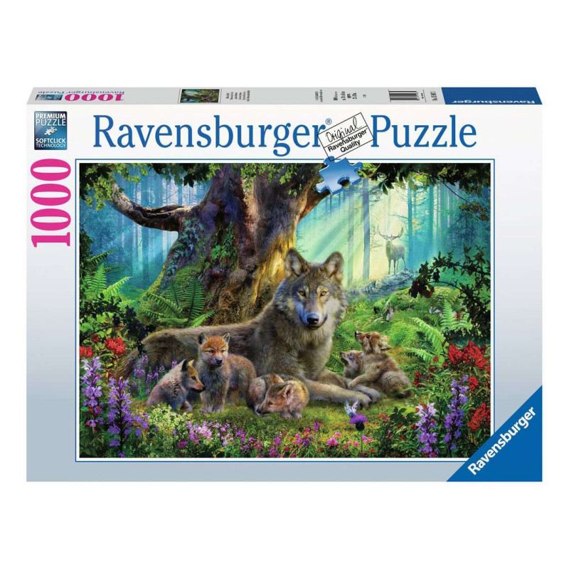 Puzzle 1000p - Famille de loups dans la forêt