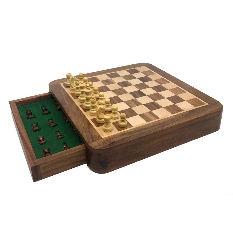 Jeu d'échecs 25cm Magnétique à Tiroir Sheesham/Buis Jeu d'échecs 25cm Magnétique à Tiroir Sheesham/Buis