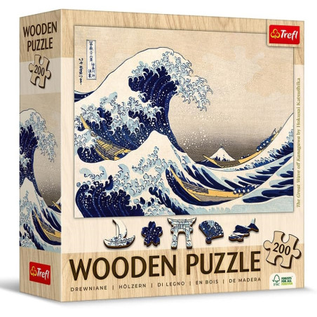 Puzzle 200p Bois - La Vague Hokusai