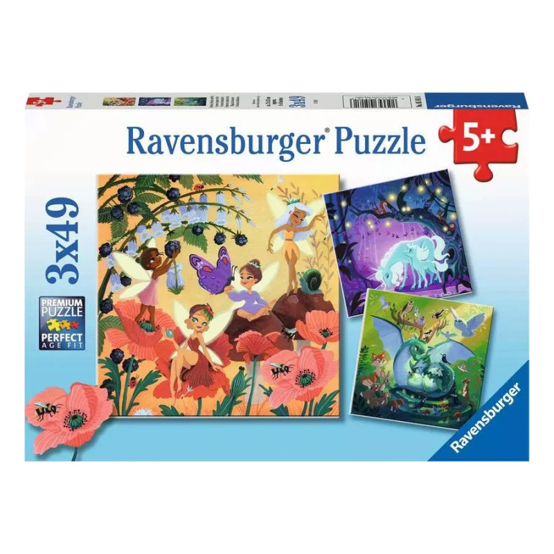 Puzzles 3x49p - Licorne, dragon et fée Puzzles 3x49p - Licorne, dragon et fée