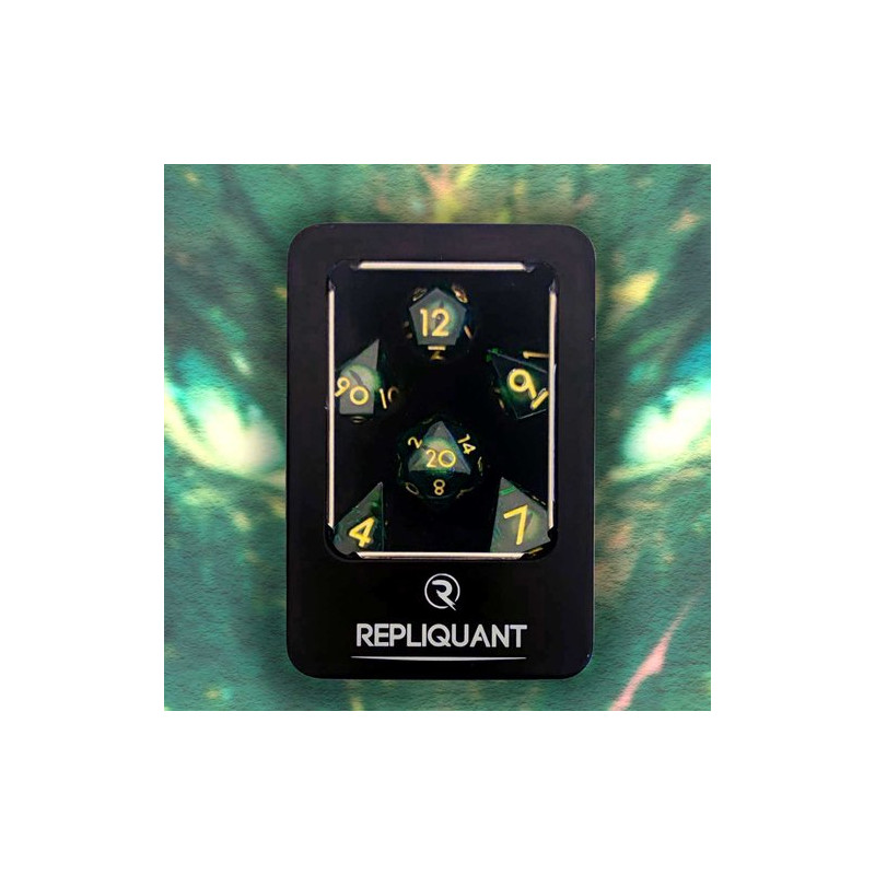 Repliquant - Set de 7 dés - Oeil de Dragon Mouvant Vert Repliquant - Set de 7 dés - Oeil de Dragon Mouvant Vert