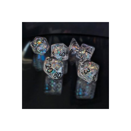 Repliquant - Set de 7 dés - Résine Transparent Arc-en-Ciel
