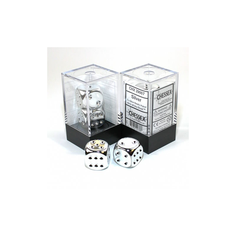 Set de 2 D6 Argent Chessex 16mm