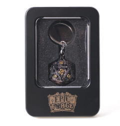 Porte-Clefs D20 Noir Doré avec 7 mini dés RPG