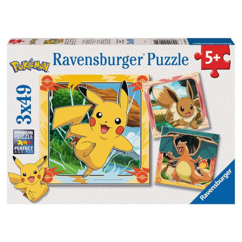 Puzzles 3x49p - Pikachu, Dracaufeu et Evoli