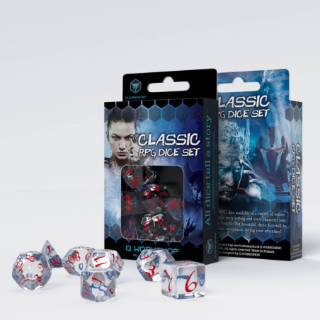 Q Workshop - Set de 7 dés - Translucent & Blue-red