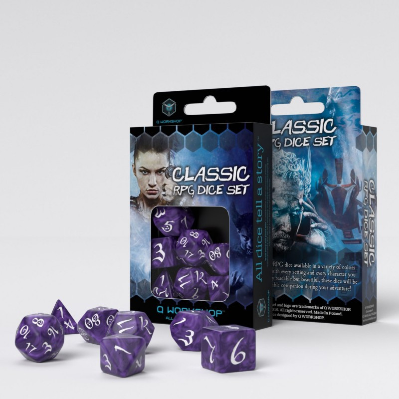 Q Workshop - Set de 7 dés - Lavender & White