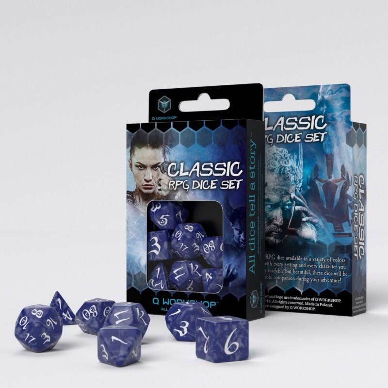 Q Workshop - Set de 7 dés - Cobalt & White