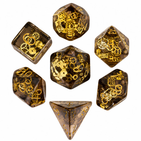 Série de 7 dés RPG Engrenage pailleté